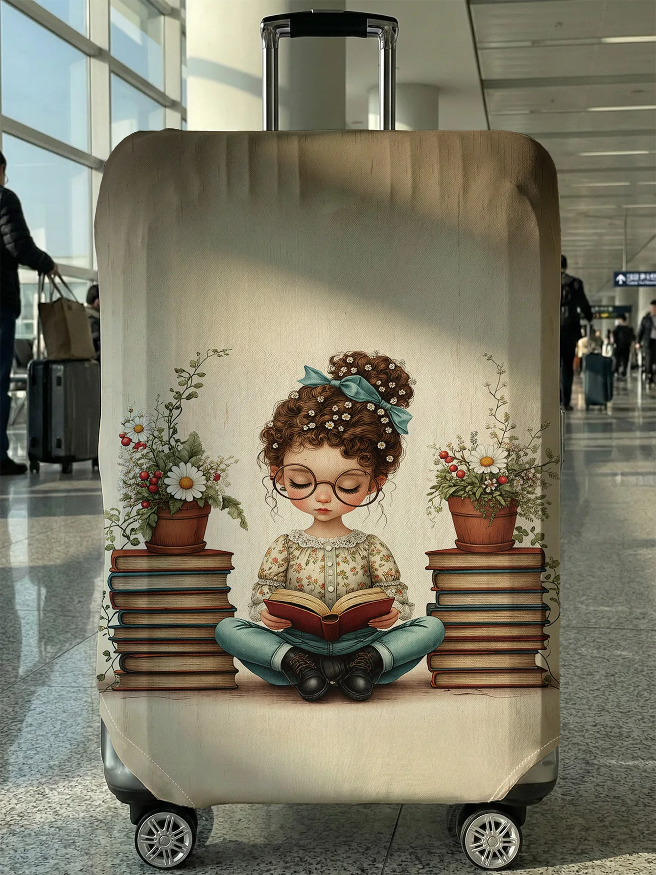 

Reading Girl Book Flower Luggage Protective Cover, suitable for 18-32 inch luggage covers, luggage handle gloves, travel accesso