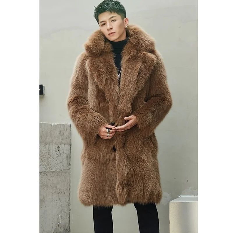 Men's fur wool coat autumn and winter new imitation fox fur coat fur winter warm leisure windbreaker large size