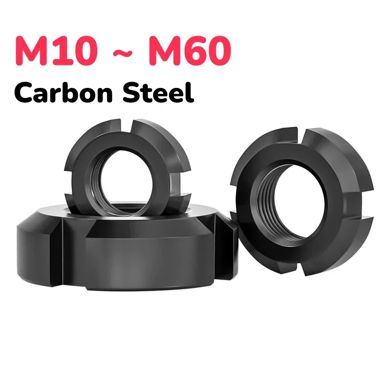 Black Carbon Steel M10 M12 M14 M16 M18 M20 M22  ~ M60 Left Tooth Round Nut Four Slot Slotted Nuts