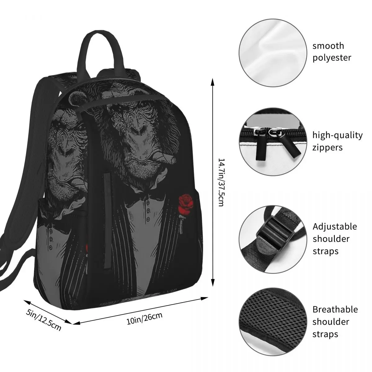 Gentleman's Smoking Monkey Print Backpack Student BookBag Children School Bag Computer Shoulder Bags Men Women