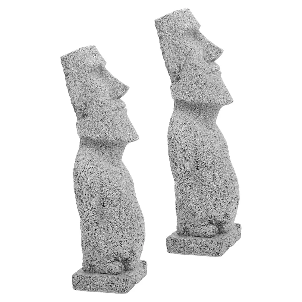 

2 Pcs Porch Moai Statue Home Decor Sandstone for Easter Garden Lawn Party Supplies