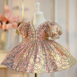 2024 Baby Girl sequin Dresses flower girls Wedding Dress Princess Party Clothing Toddler Kids Birthday Baptism Formal Gala Gown