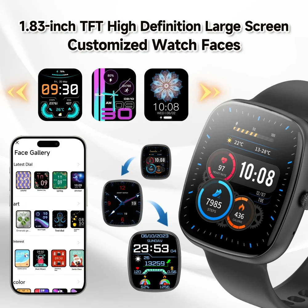 SKMEI Smart Watches 1.83 Inch Waterproof Heart Rate Sports Smartwatch For Men Women Outdoor Military Wristwatch For Android IOS