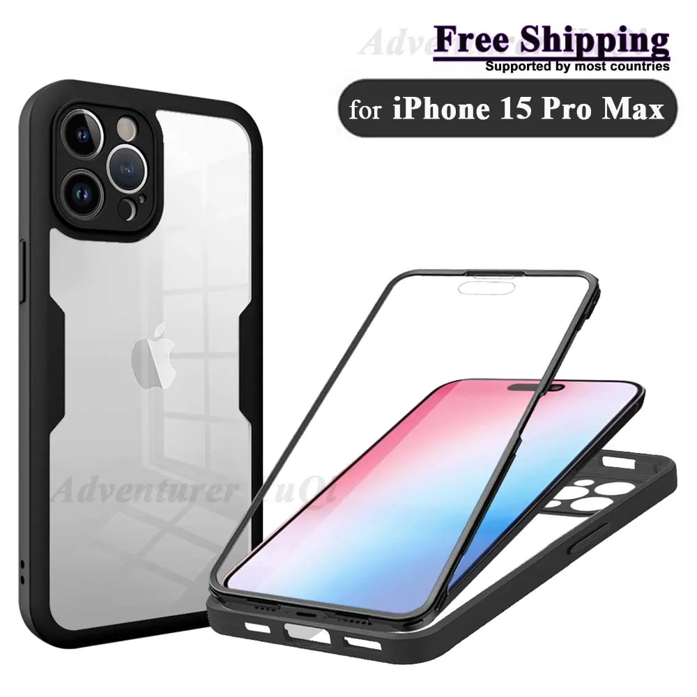 

For iPhone 15 Pro Max 360 Case Full Coverage Protection Screen Protector Camera Lens Phone Bumper Shell Funda