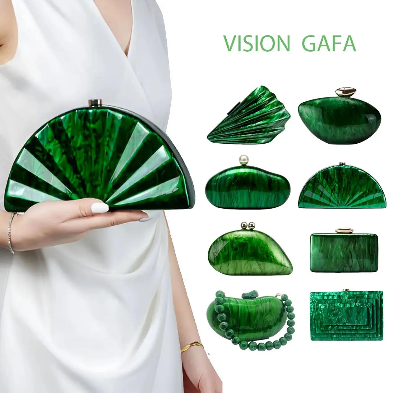 

2025 Marble Green Pearl Acrylic Women Shell Box Clutches Gift phone bag Evening Minaudiere Bags Wedding Bridal Handbags Party