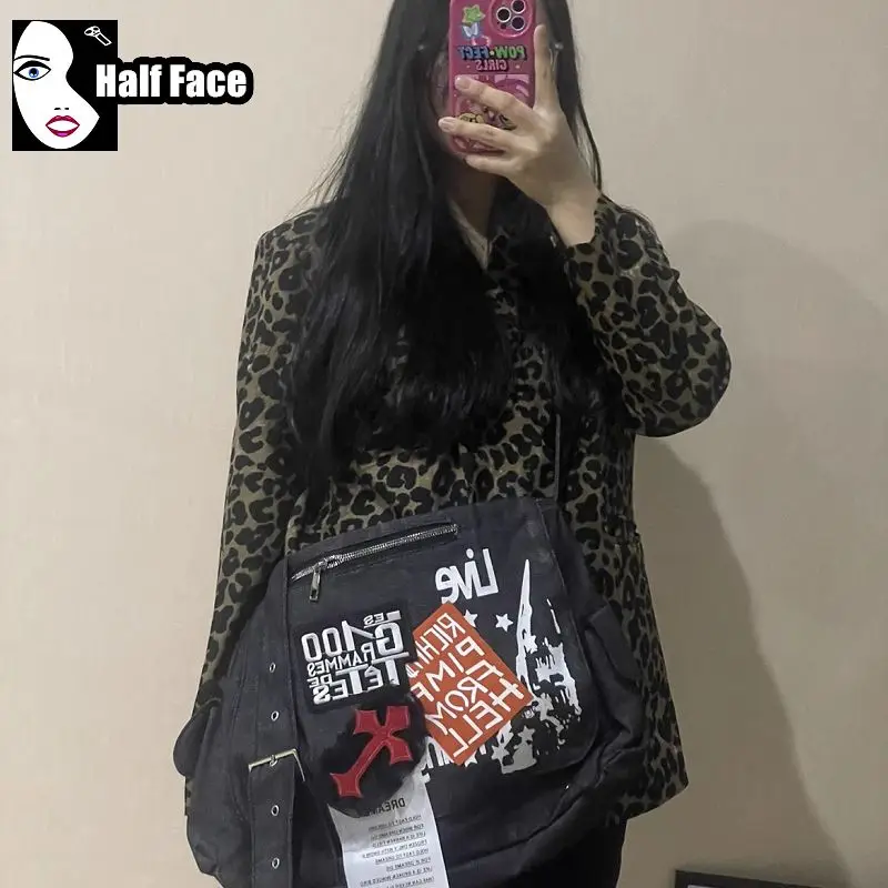 Y2K Spicy Girls Harajuku Gothic Punk One Shoulder Lolita Cross Vintage Denim Canvas Men Women Lovers Handbag Crossbody Bags Tote