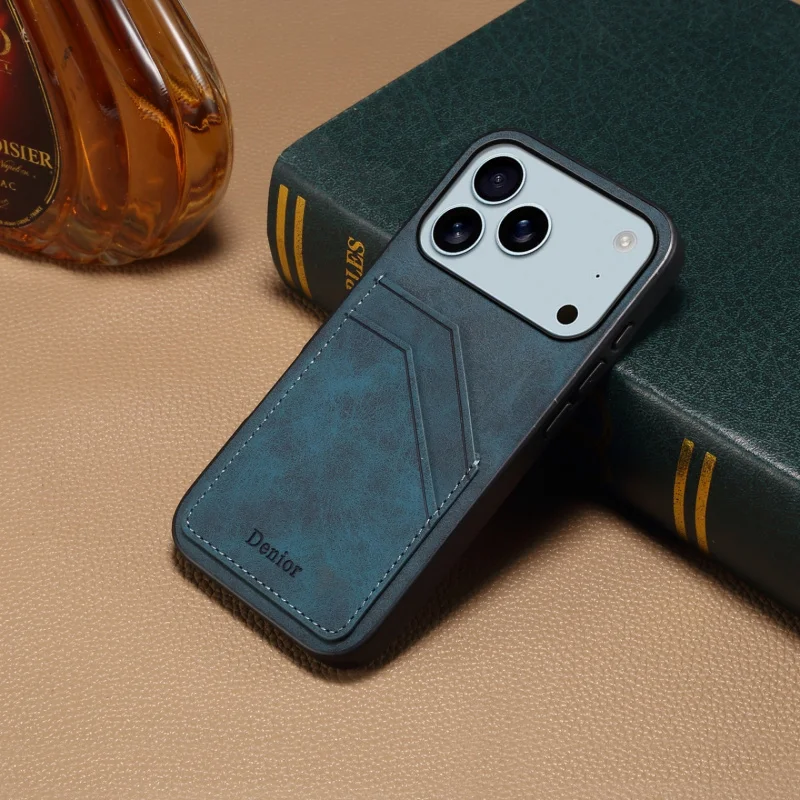 

PUVintage faux leather pattern phone case suitable forIPhone17ProMaxAnti-drop card slot16EPhone case 16 PlusBack CoverAir