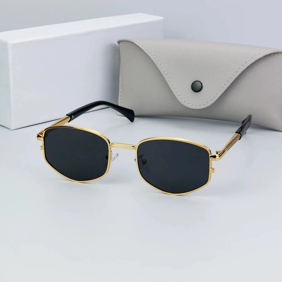 Retro Polygonal Square Metal Men\'s Luxury Sunglasses Fashionable Gradient Tone Women\'s Sunglasses