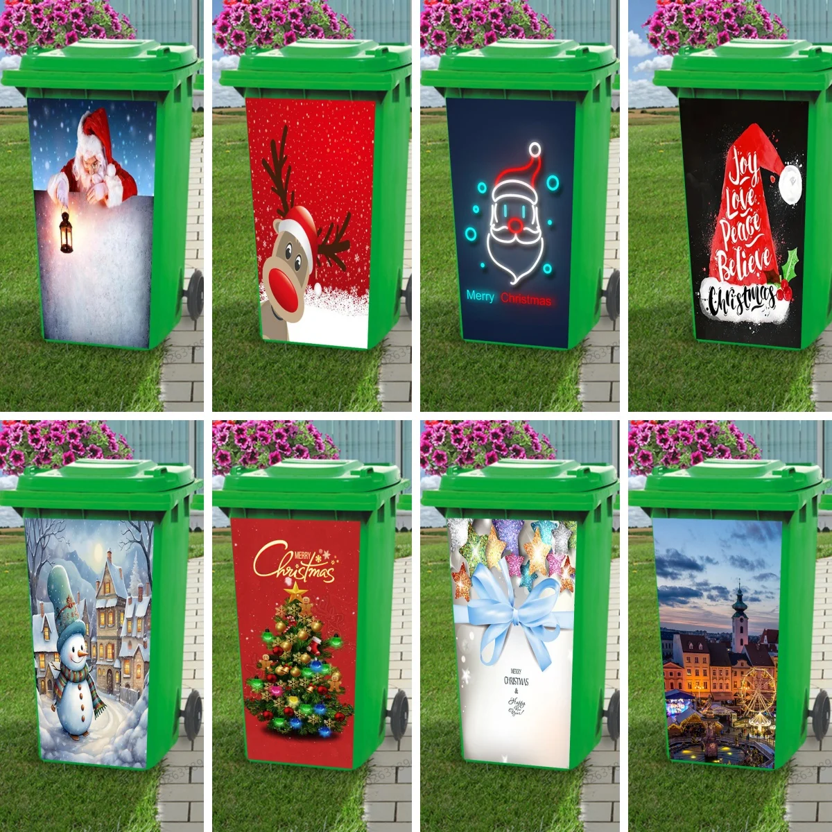 

Santa Claus Wheelie Bin Stickers Christmas Star Vinyl Waterproof Kitchen Trash Can Decals for Outdoor Dustbin Decoration Sticker