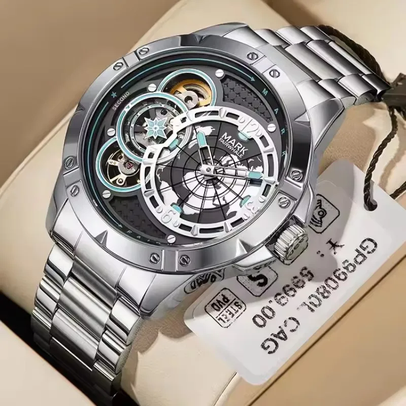 مارك Fairwhale 6005 موضة ساعة ميكانيكية أوتوماتيكية للرجال الهيكل العظمي الهاتفي مضيئة ساعة فاخرة ساعات الأعمال عادية للرجل #6