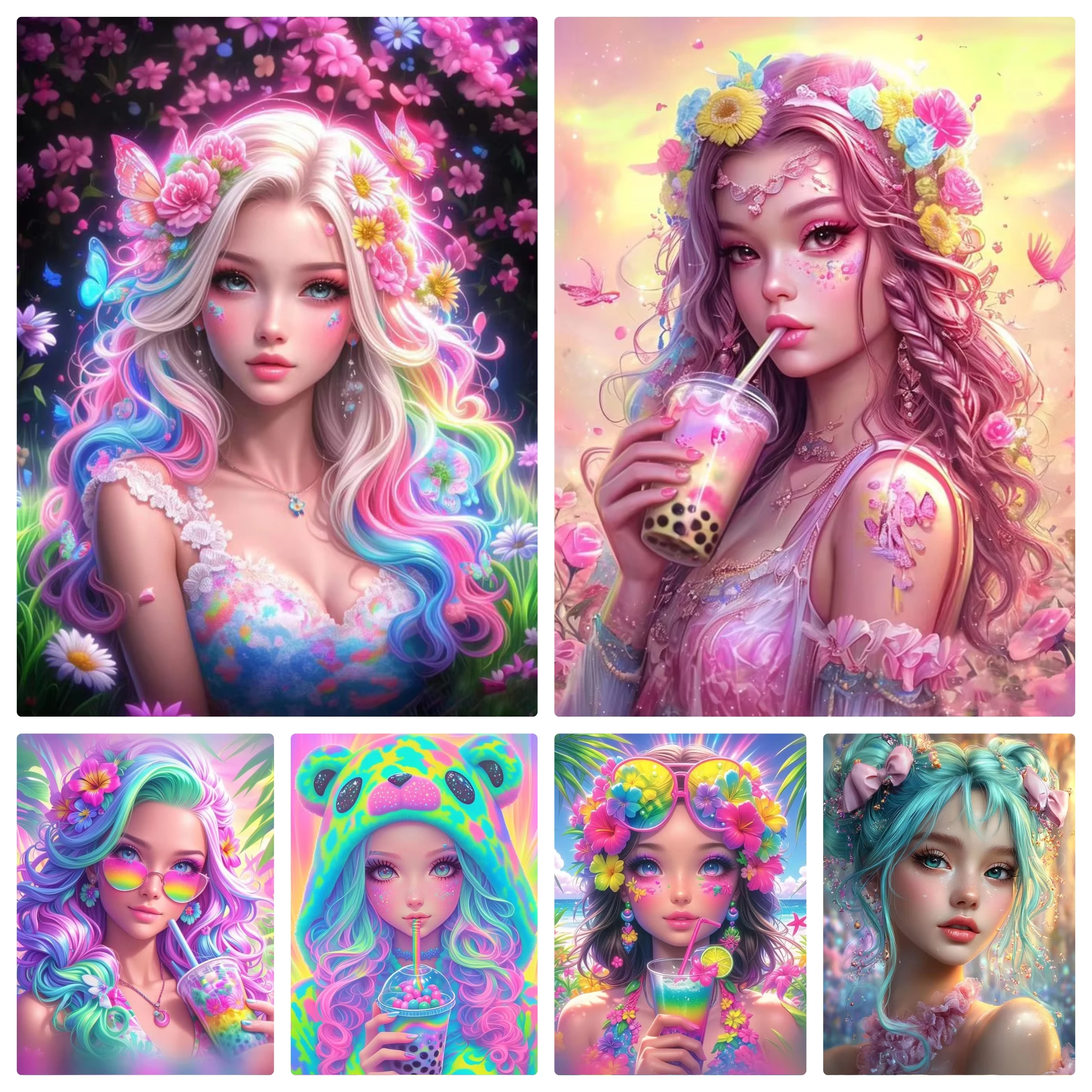 Fruit Roll Up - レインボーフルーツファッションガールダイヤモンドラインストーン絵画アート美しい都市ガールDIYフルドリルクロスステッチモザイク家の装飾