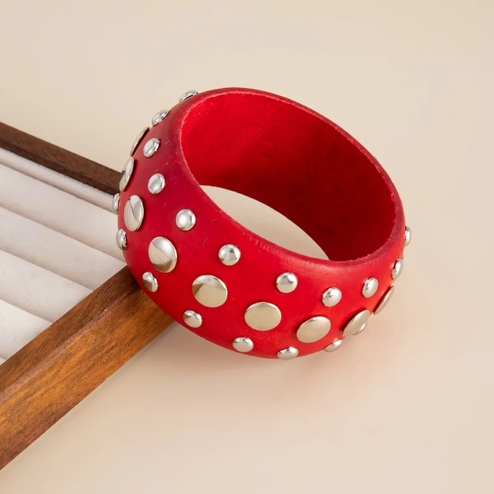 New Wooden PuRui Hyperbole Bracelet Red Black Punk Chunky Bangle Bracelet Stackable Wide Bangle Women