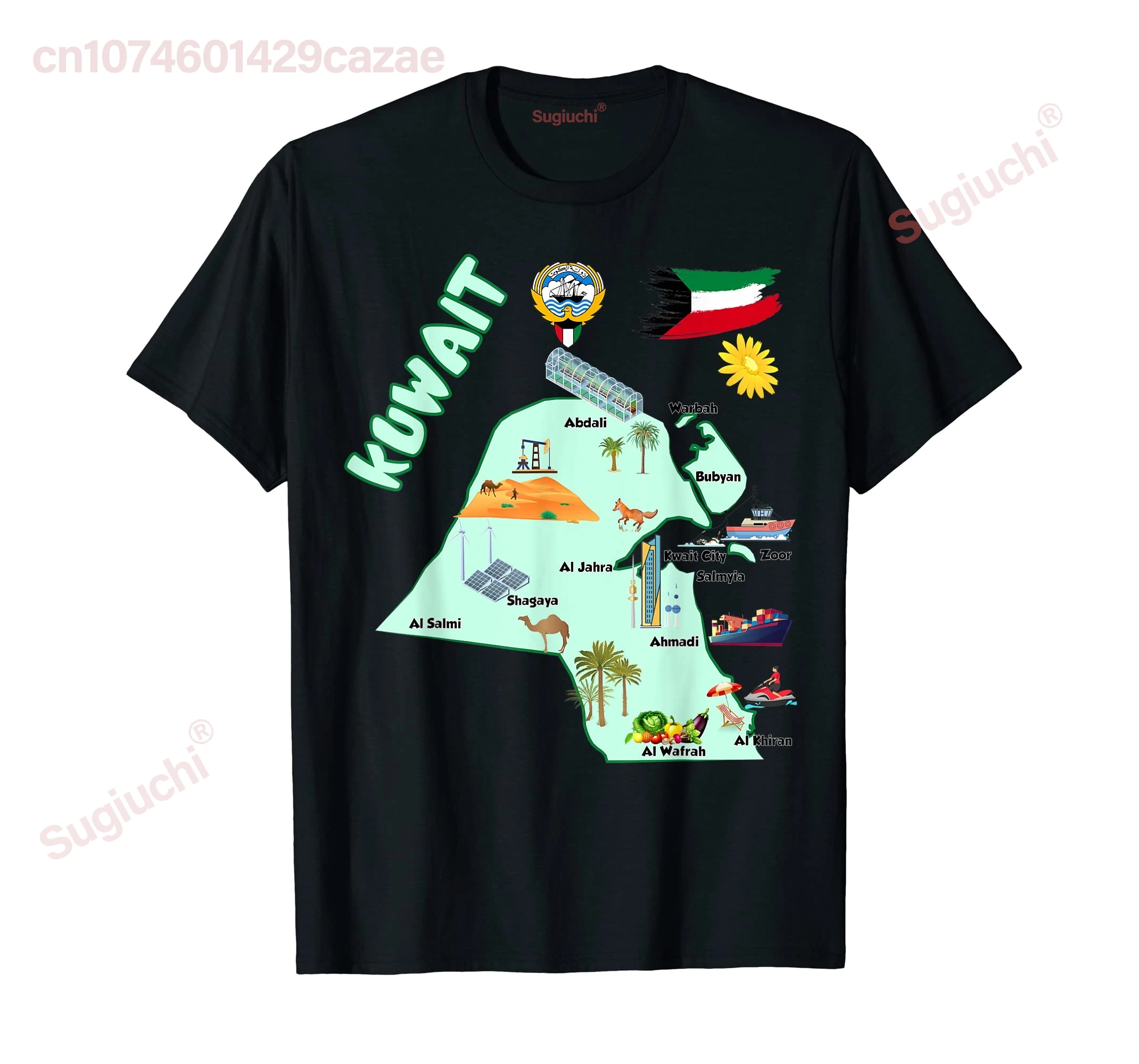 100% Cotton Kuwait Map T-Shirt tourist attractions cities flag T-Shirt MEN WOMEN UNISEX T Shirts Size S-6XL