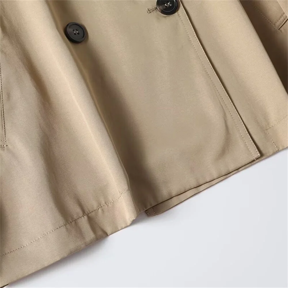 Otoño nueva moda mujer clásico estilo británico edición corta abrigo cortavientos con doble botonadura