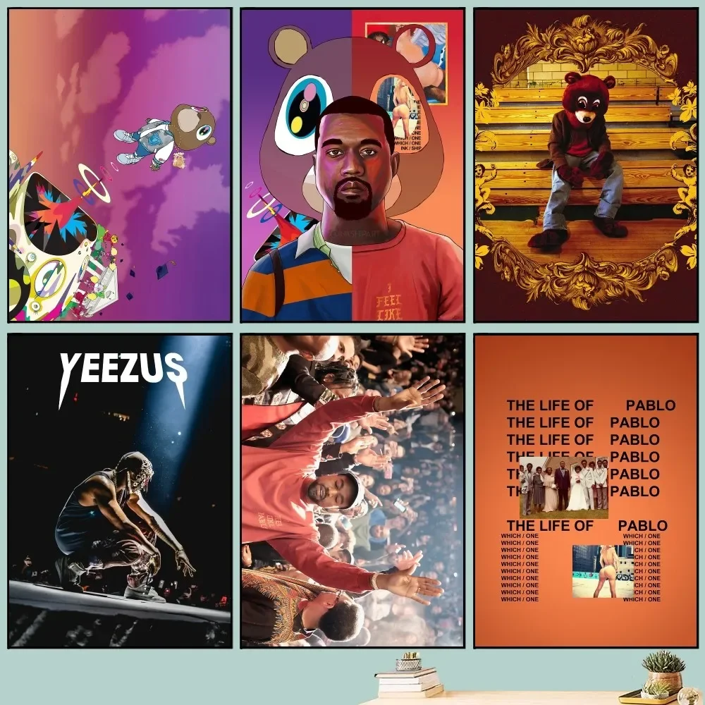 Hippop Kanye West Ye Rapper Poster DIY Vintage Movie Poster Wall Art Painting Study Stickers Small Szie Wall Painting