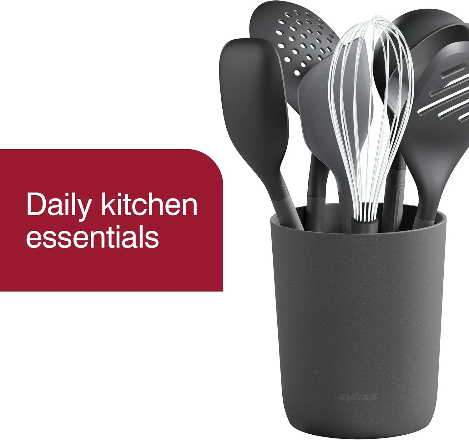 iss 7 Piece Utensil Set With Storage Tube - Small Kitchen Set - Includes Large Ladle, Slotted Turner, Large Spatula, Large