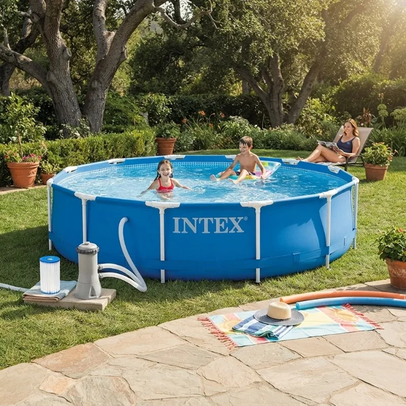 Metal Frame 12 ft x 30 in Above Ground Pool Set, Round Swimming Pool with Steel Frame, 530 GPH Cartridge Filter Pump,  A Filter