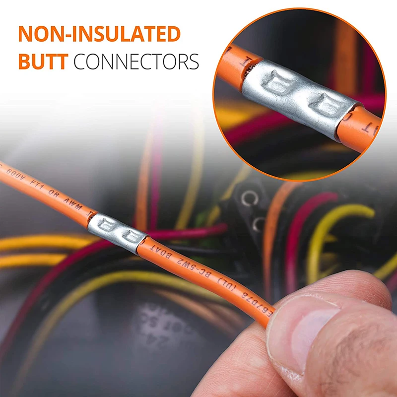 50PCS AWG 22-10 BN0.5 BN1.25 BN2 BN2.5 BN5.5 Pure Copper Tinned Bare Splice Butt Connector Crimp Terminal Wire