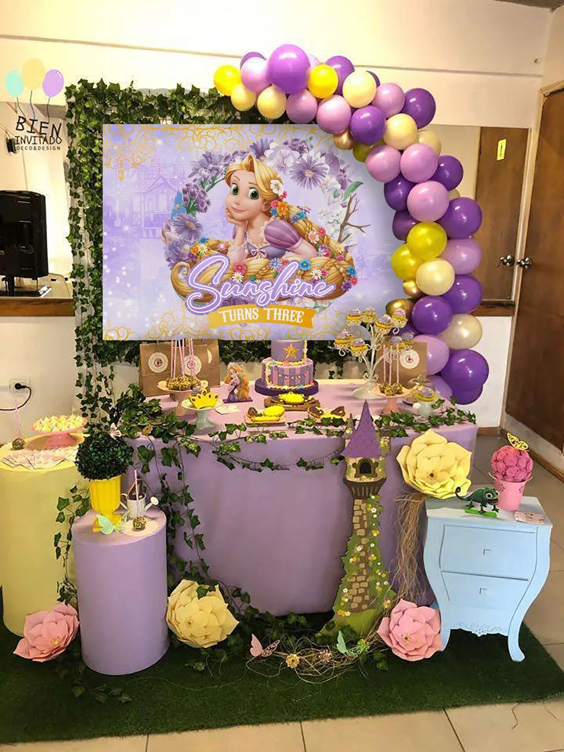 Disney Castle Magic Princess aggrovigliato Rapunzel sfondo bambini festa di compleanno Decor fotografia sfondo ragazze Baby Shower Banner