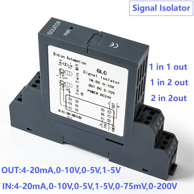 DC Signal Isolators 4-20mA 0-20mA 0-10V 0-5V 0-75mV 0-50V 0-100V 0-200V DC24V Voltage Current Signal Converter 1 in 2 out 2 in 2