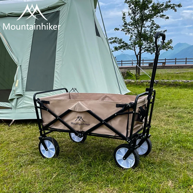 Outdoor Camping Trolley Mountainhiker Travel Picnic Beige Trolley Foldable Push-pull Convenient Camping Trolley