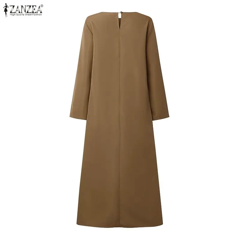 Feminino casual solto maxi vestidos elegante boatneck manga longa em camadas design cor sólida a linha vestido longo primavera férias robes