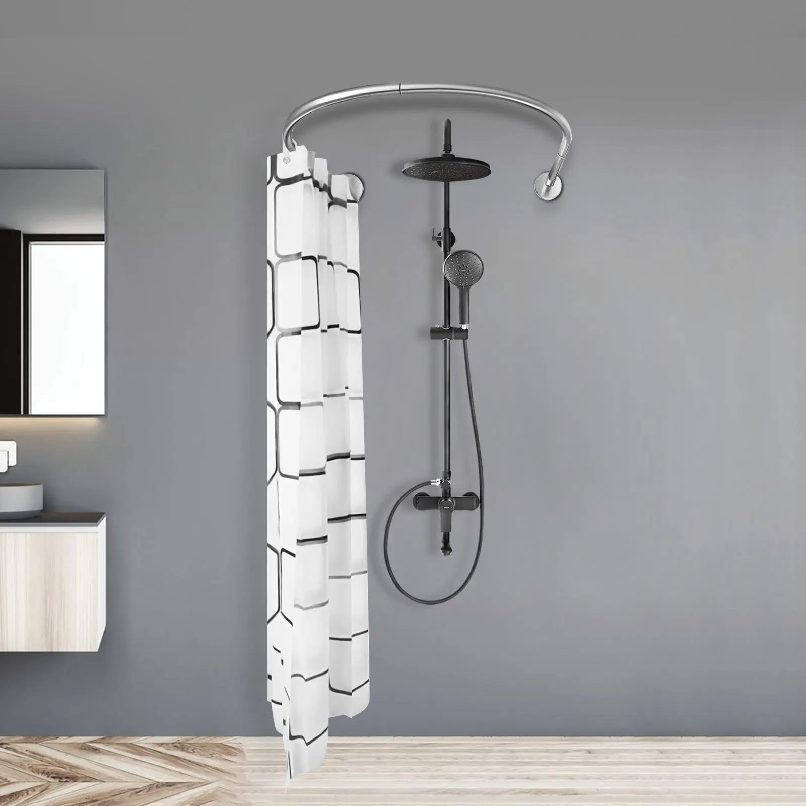 

Adjustable Curved Shower Rod Extra Wide Shower Curtain Rod, Premium Stainless Steel, Curved Shower Curtain Rod for Bathroom