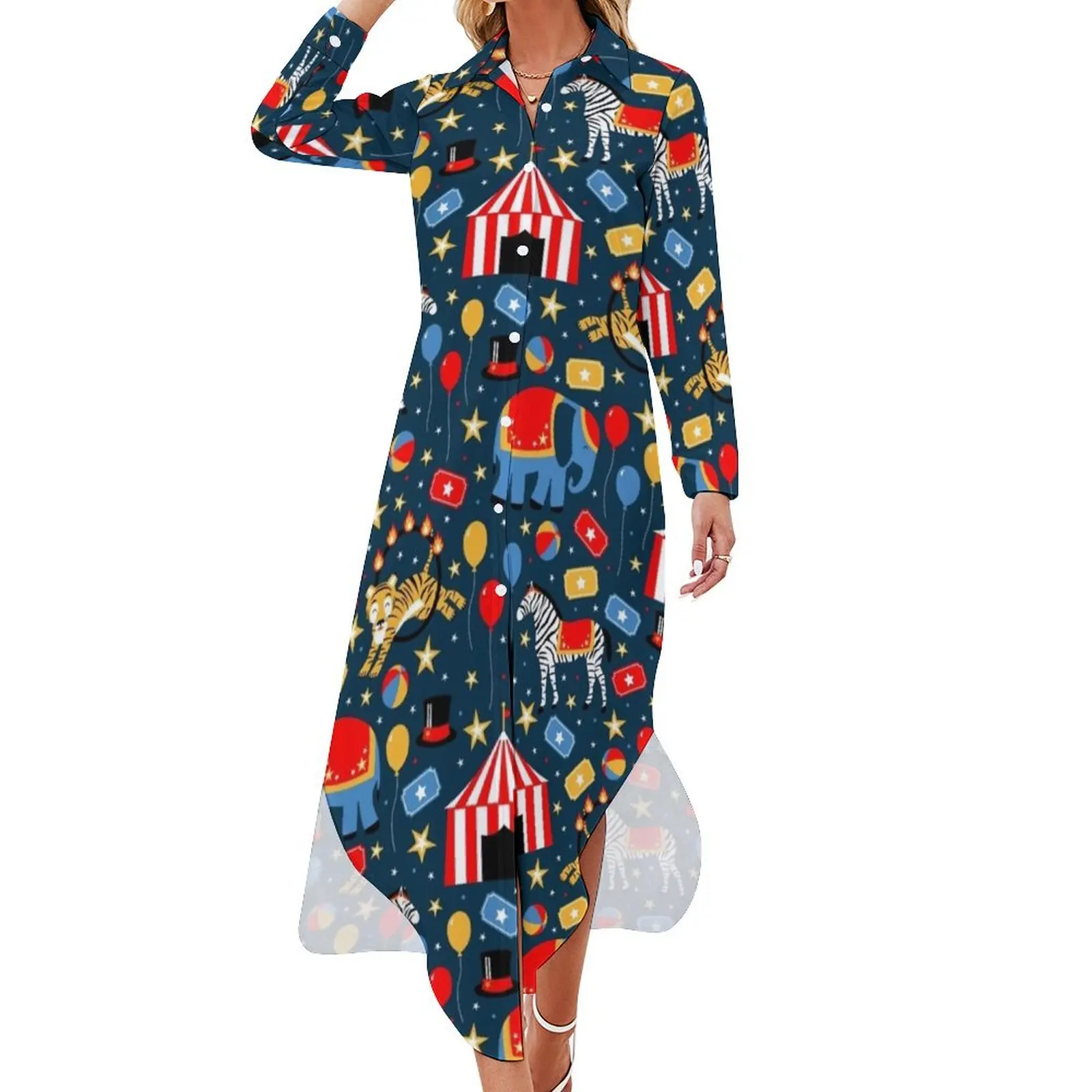 

Under the Big Top Long Sleeved Shirt Dress womens clothing Dress vintage ladies dresses for women 2024