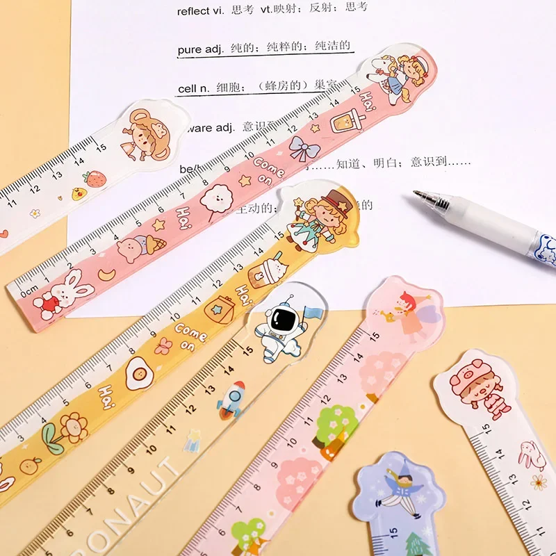 New 1 Piece Cute Kawaii Stationery Cartoon Drawing Gift Office School Cute Straight Plastic Ruler 15cm Kawaii School Supplies