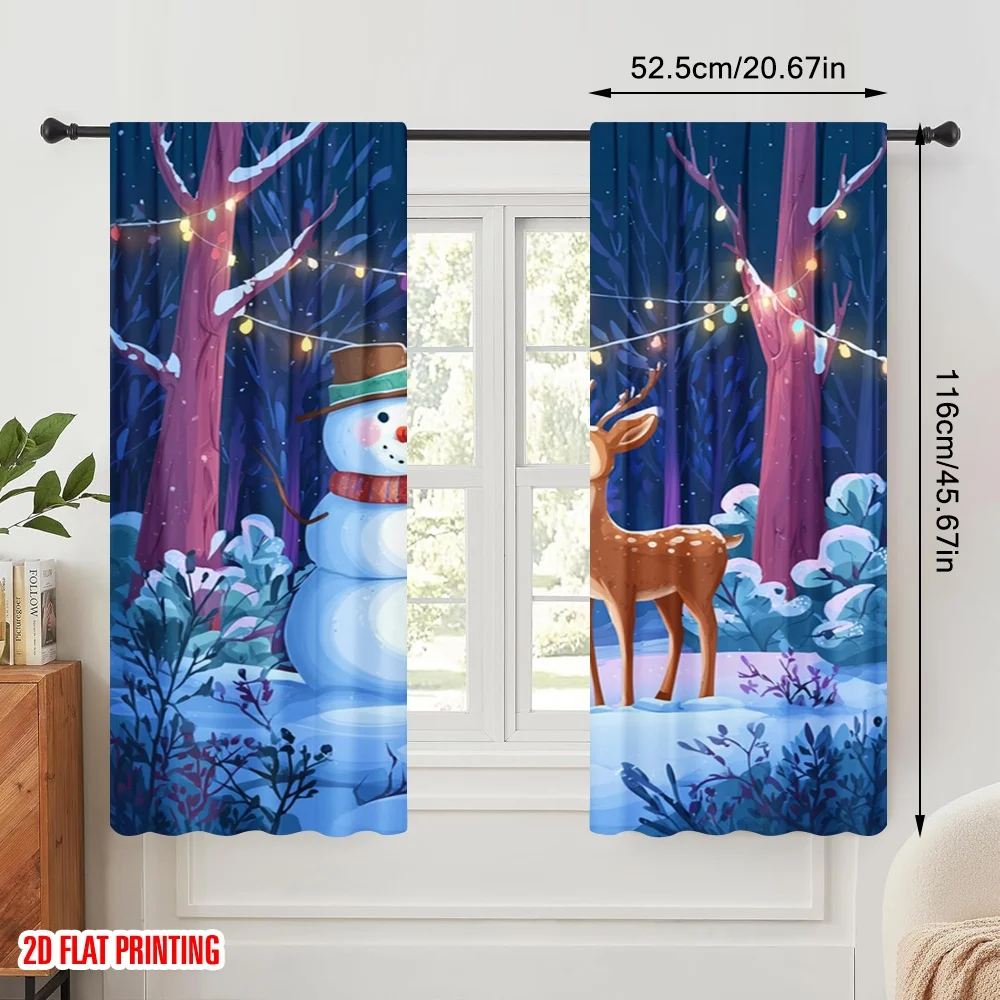 2pcs,2D plane printing Popular Curtains Snowman & Reindeer Scene Durable Polyester (without rod) Decorations Inside Use for