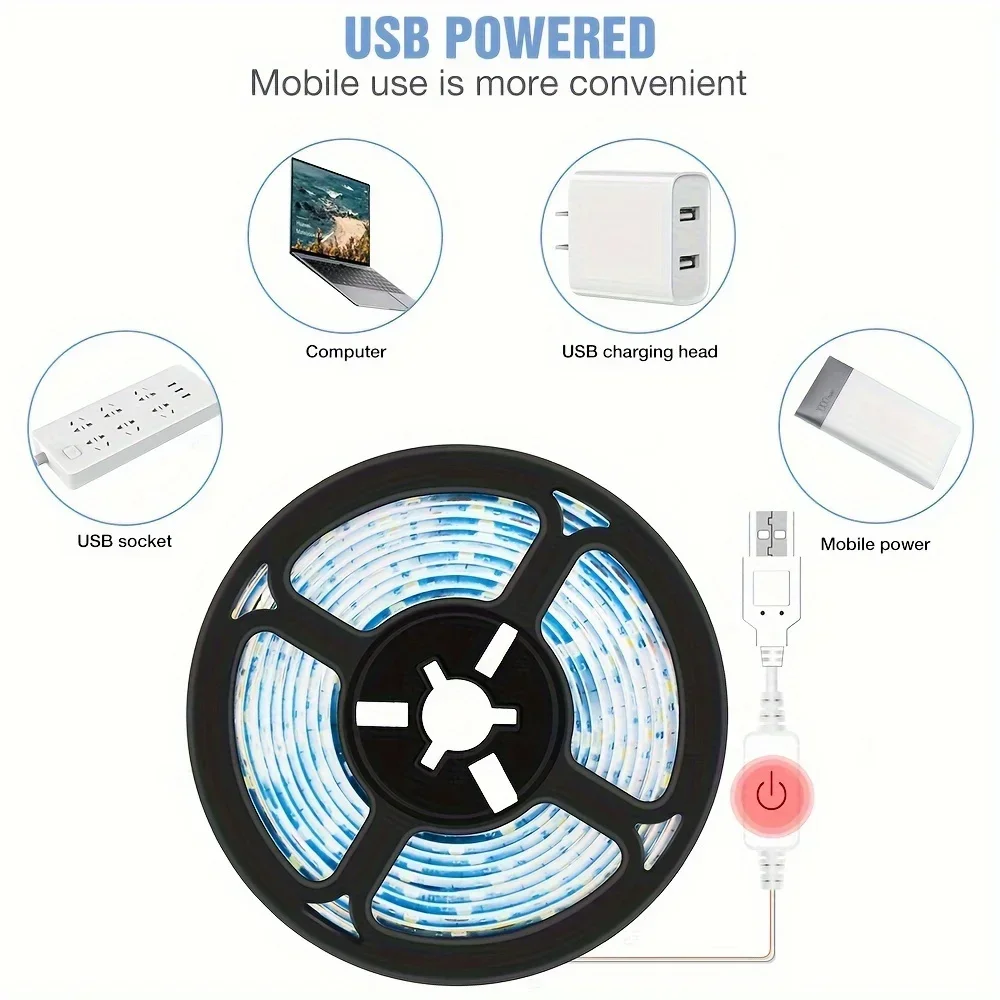 Tira de luces LED USB 5V 2835 SMD Interruptor de Control táctil cinta de luz retroiluminación de TV para sala de juegos decoración de fiestas iluminación de Camping