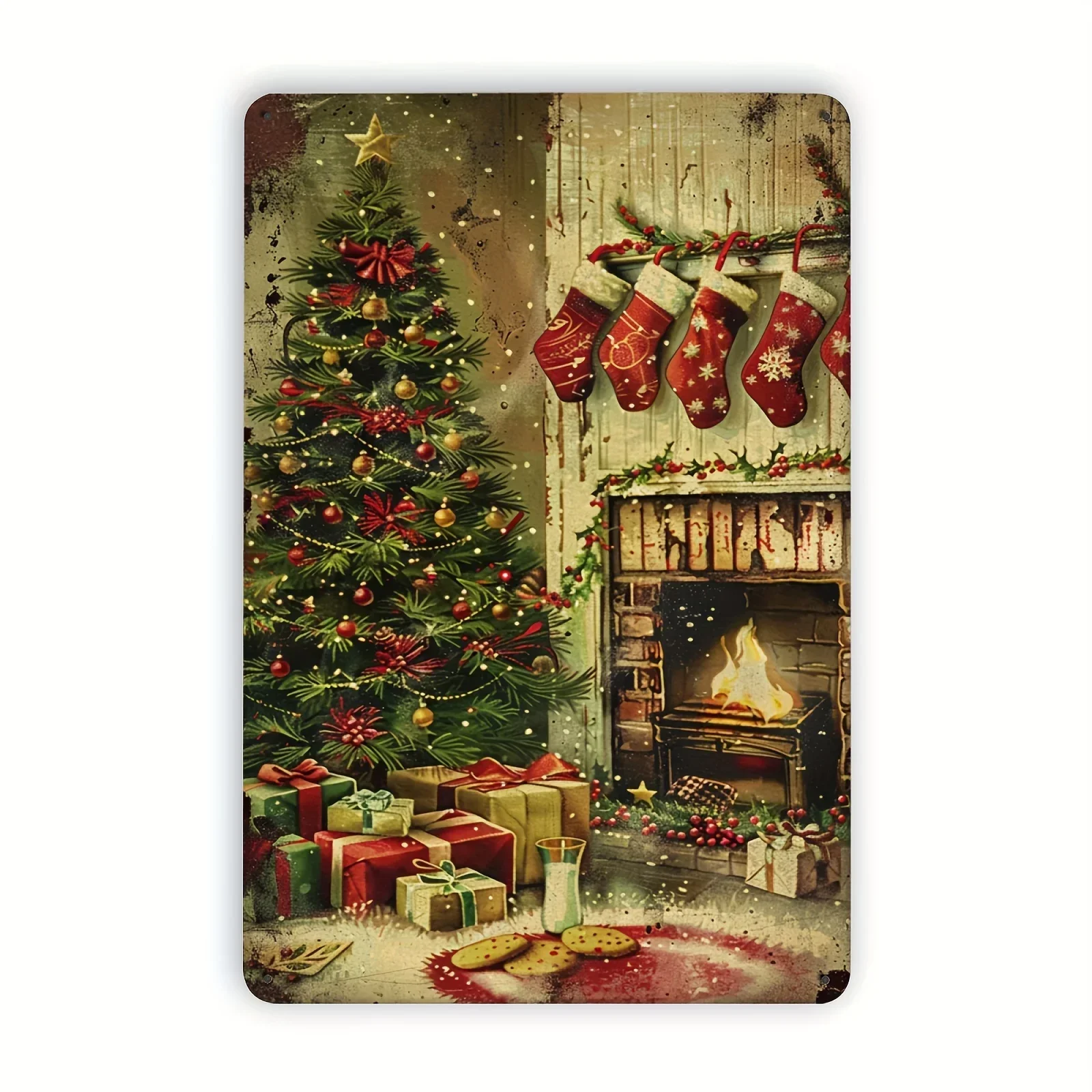 Letrero de metal con diseño navideño, decoración festiva para pared con grabado en lámina de aluminio, para decoración del ho