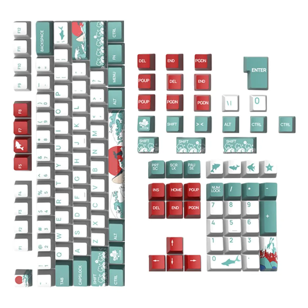

129 Pcs Coral Sea Keycaps Sublimation Mechanical Keyboard Caps XDA Height Full Set Gaming Pattern Accessories