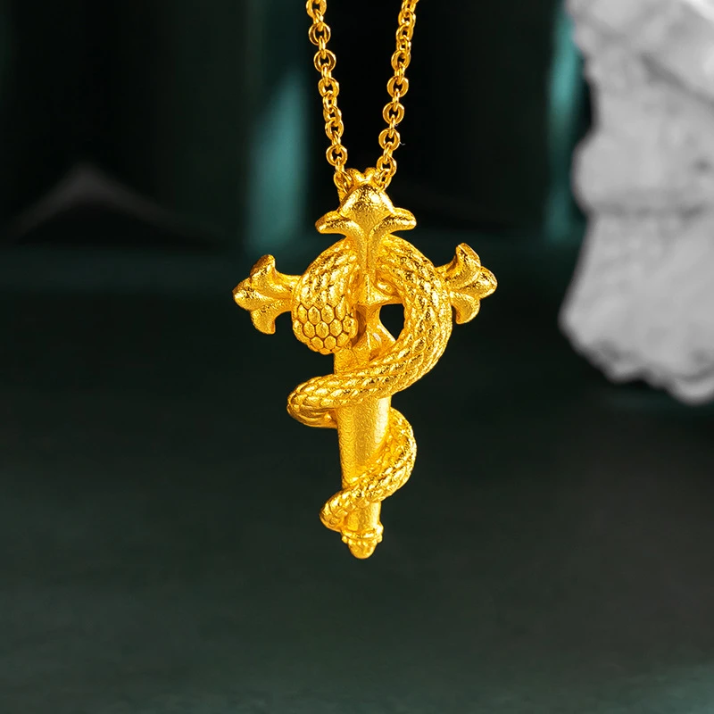 

18 Kt Gold Color Spirit Snake Scepter Pendant Necklace for Women Wedding Engagement Party Birthday Chain Fine Jewelry Gifts