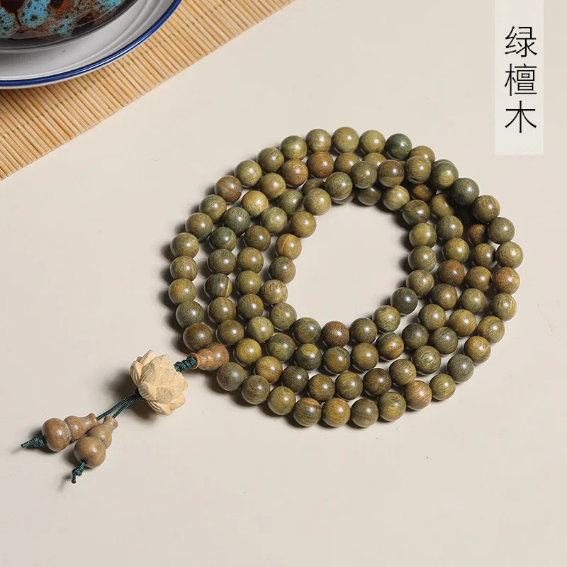 

Green Sandalwood DIY Lotus Cloud Style Bracelet 0.8*108 Beads Unisex Decorative Jewelry and Meditation Beads