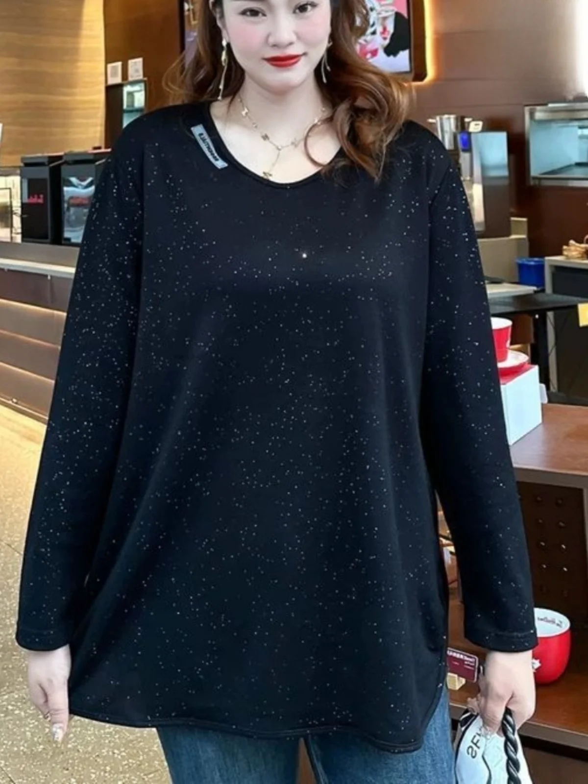 

American Sle plus Size Long Sve T-irt Women's Faionable Inner Wear Spring Autumn Seasonal V-Ne Mid-Length Top