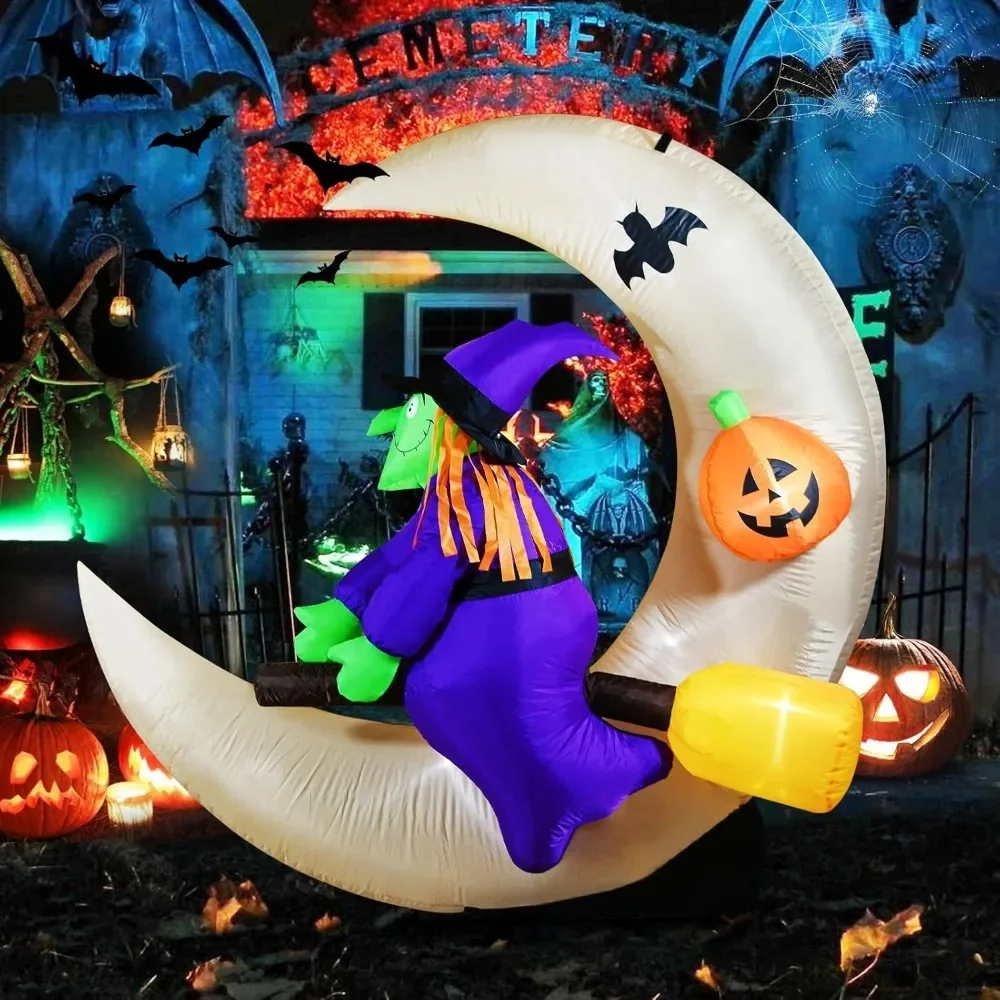 Halloween Inflatables Outdoor Yard Decorations, Spooky Light-Up Blow Ups Inflatable Outside Decor, Ghost, Pumpkin, Witch, Castle