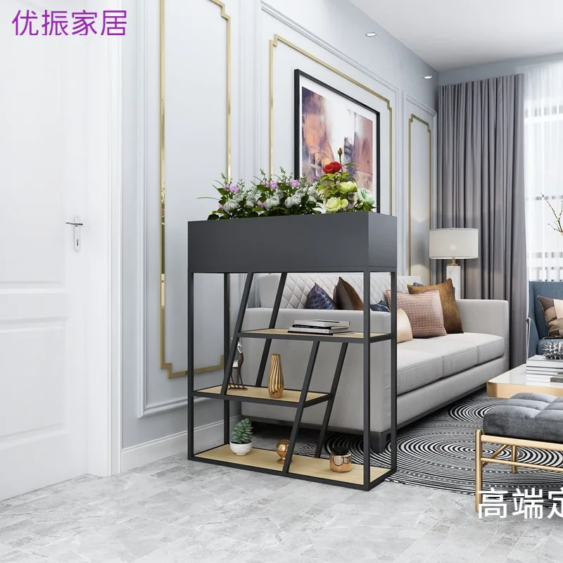 Creative wrought iron rack, modern simple partition floor rack, small apartment living room display rack