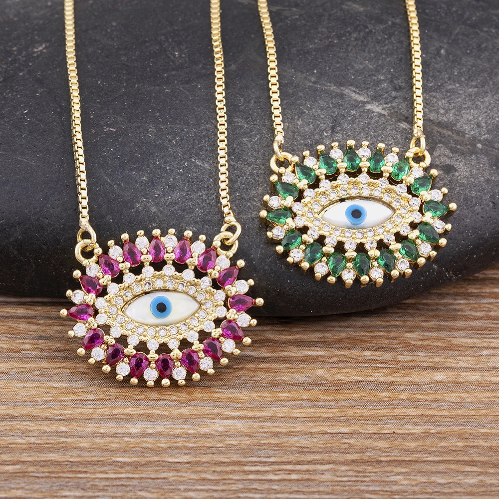 AIBEF Classic Rainbow Evil Eye Crystal Pendant Gold Necklace Women's Fashion Zircon Jewelry Party Wedding Luxury Gifts Wholesale