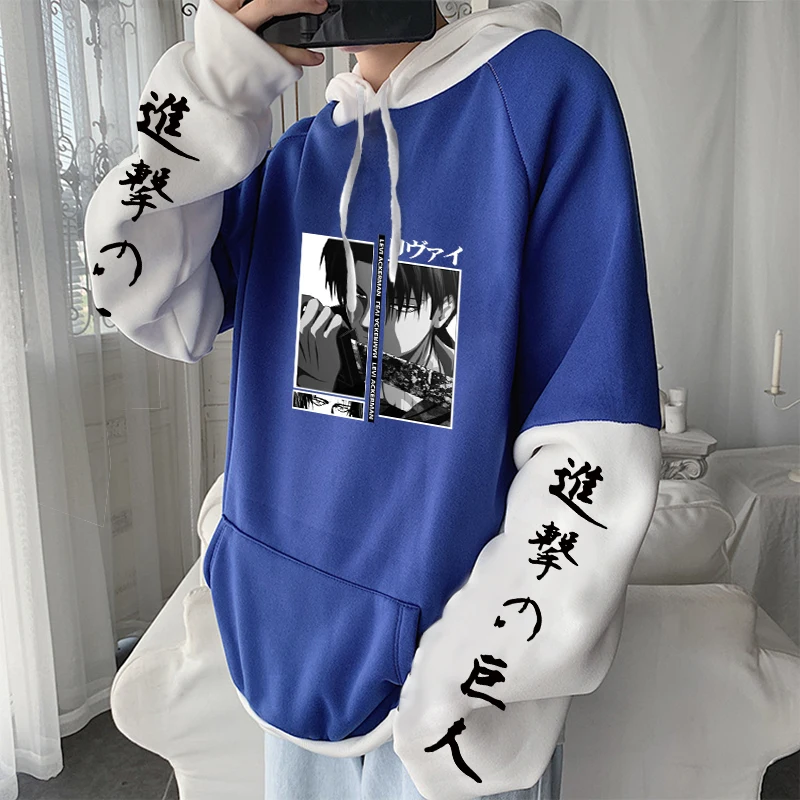 Anime Attack On Titan Levi Graphic Hooded Plus Size Hoodie Men Women Patchwork Sweatshirts Harajuku Autumn Warm Streetwear