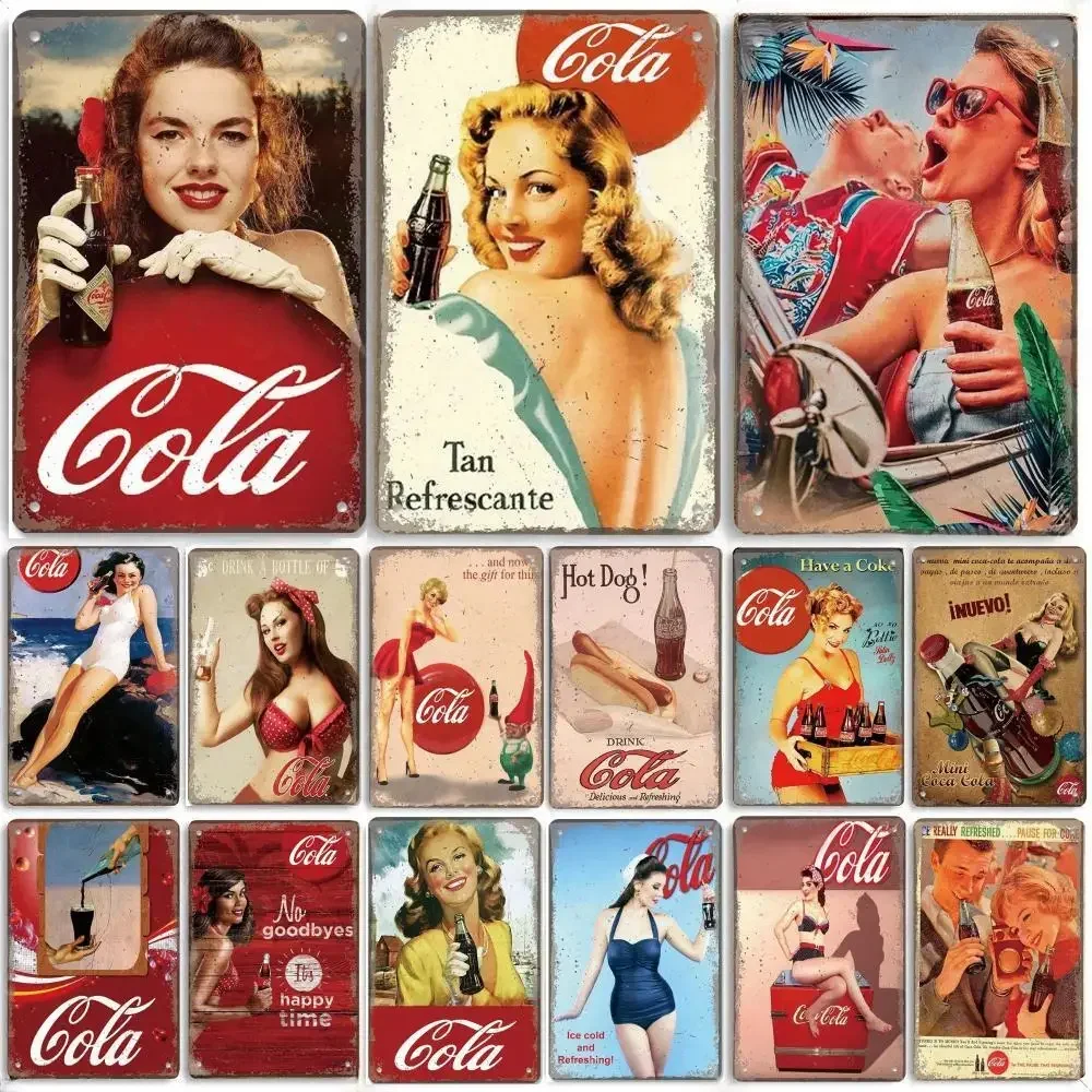 2026 --Vintage Cola PinUp Girls Metal Poster Tin Signs  Retro Wall Art Decor for Bar Pub Garage Club Man Cave Cafe
