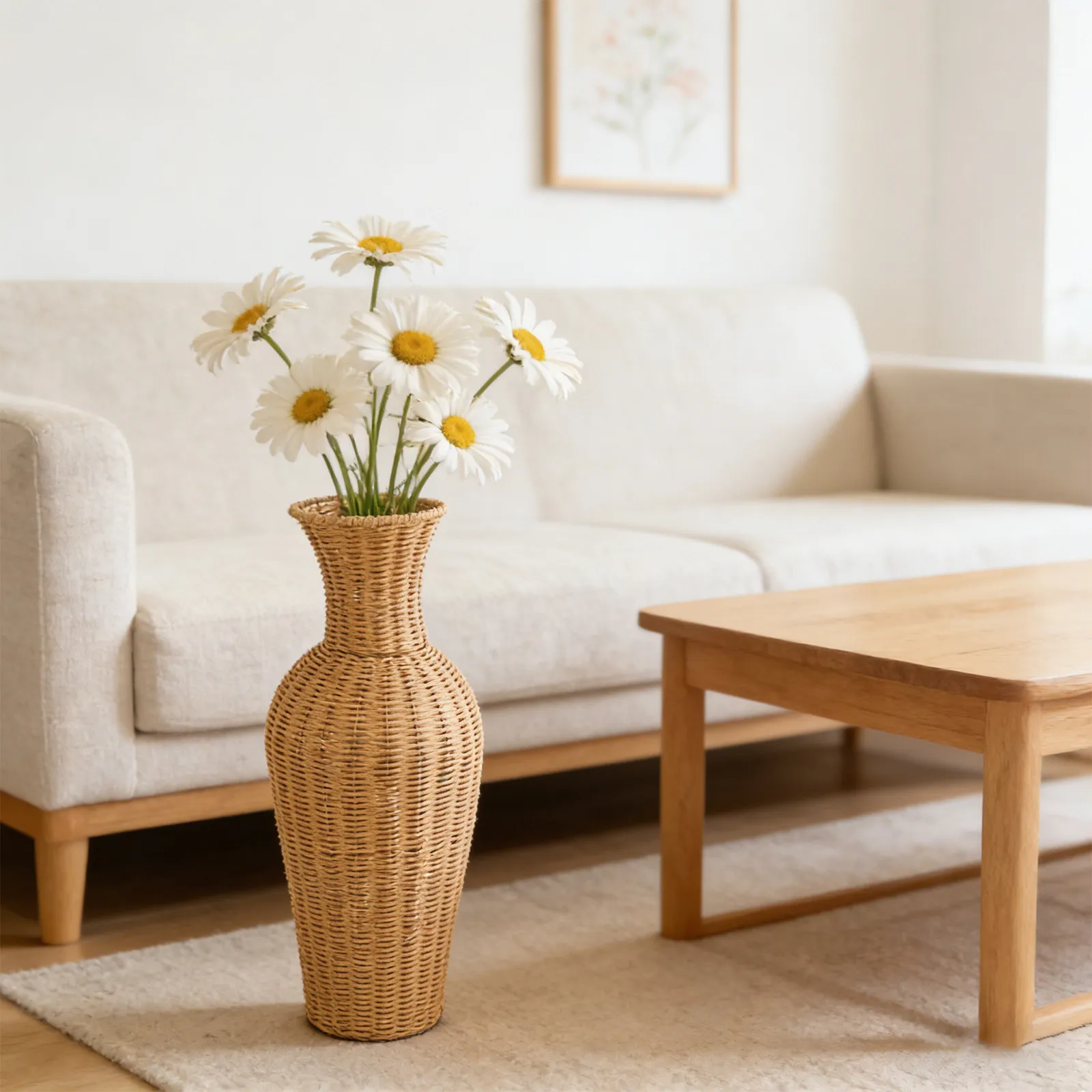 Simulation Rattan Woven Flower Vase Tall Floor Wicker Vase Large Rustic Decorative Holder for Dried Flower Pampas Grass Boho view 2