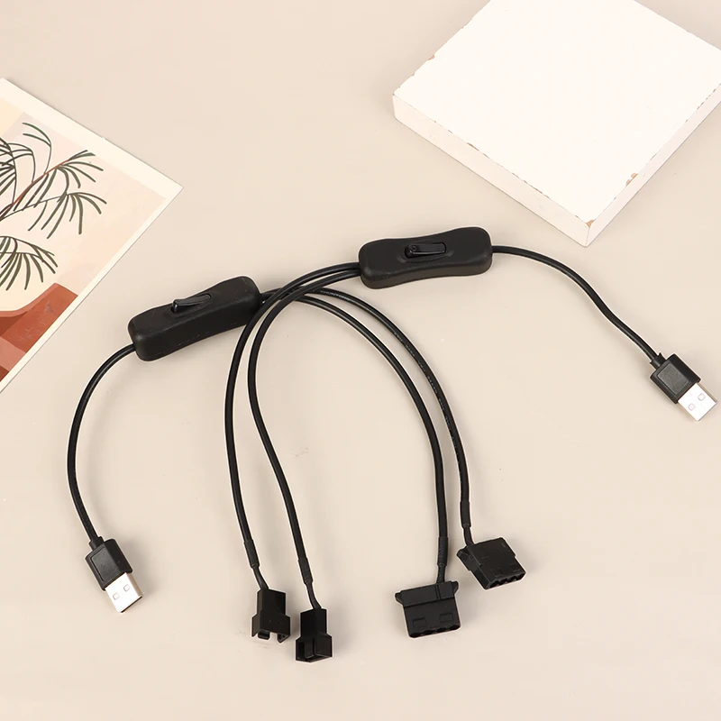 1Pc 1 سے 2 4 پن USB کیبل 12V سے 5V کمپیوٹر کیس فین پاور سپلائی فین پاور سوئچ اڈاپٹر کیبل آن آف سوئچ کے ساتھ