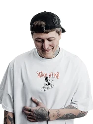 Men's T-Shirt SATAN KLAB Graphic Cotton Tops Oversized Harajuku Summer Tees Korean Fashion Short Sleeves Y2k Streetwear Clothing