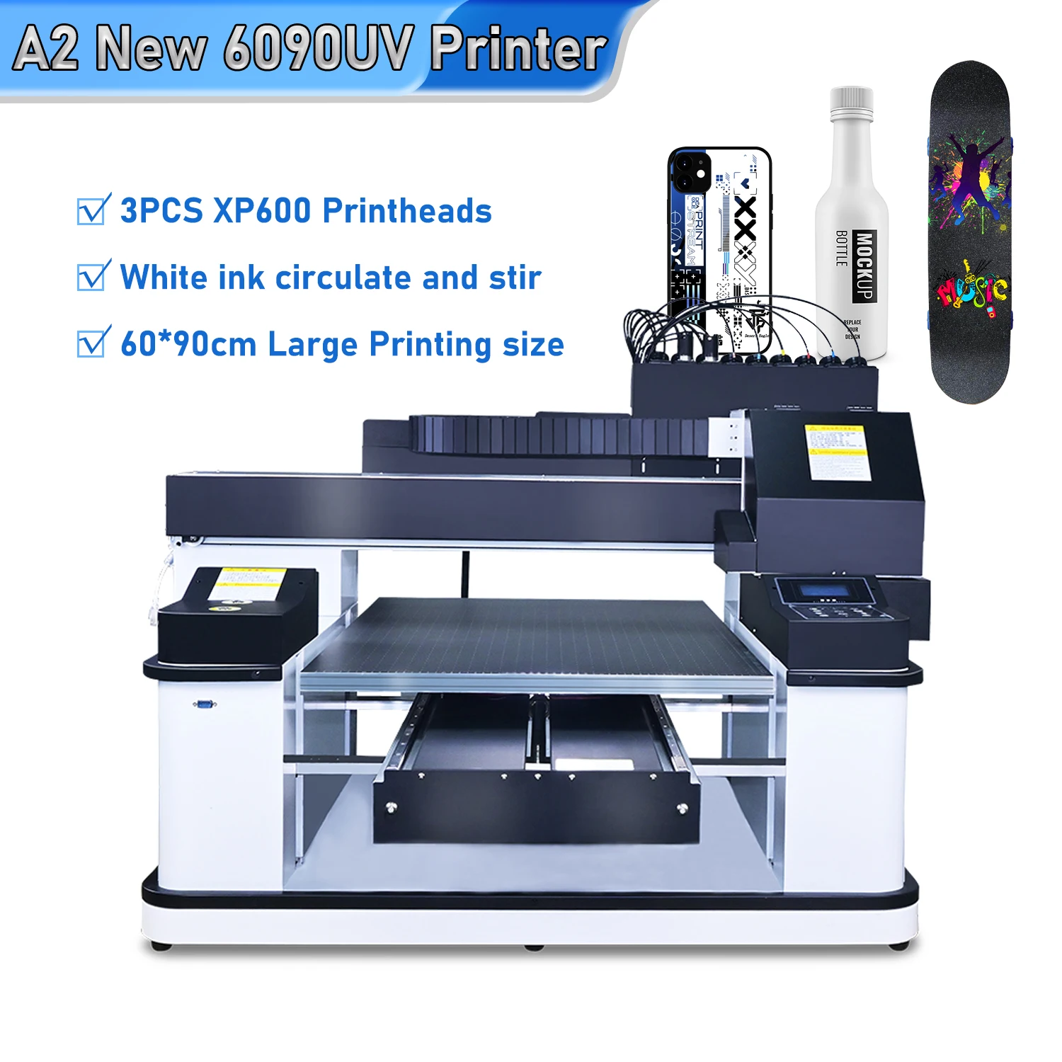 Multifunction UV Printer A1 60*90CM For Epson XP600 Flatbed UV Printer Machine For Phonecase Acrylic souvenir Plywood UV Printer