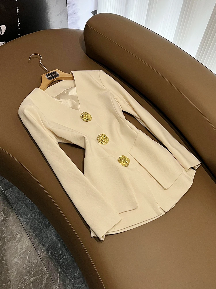 

Ele V-Ne Emed Костюм с металлическими пуговицами на талии Jaet Женский костюм Faion Commute Sle Long Sve Color