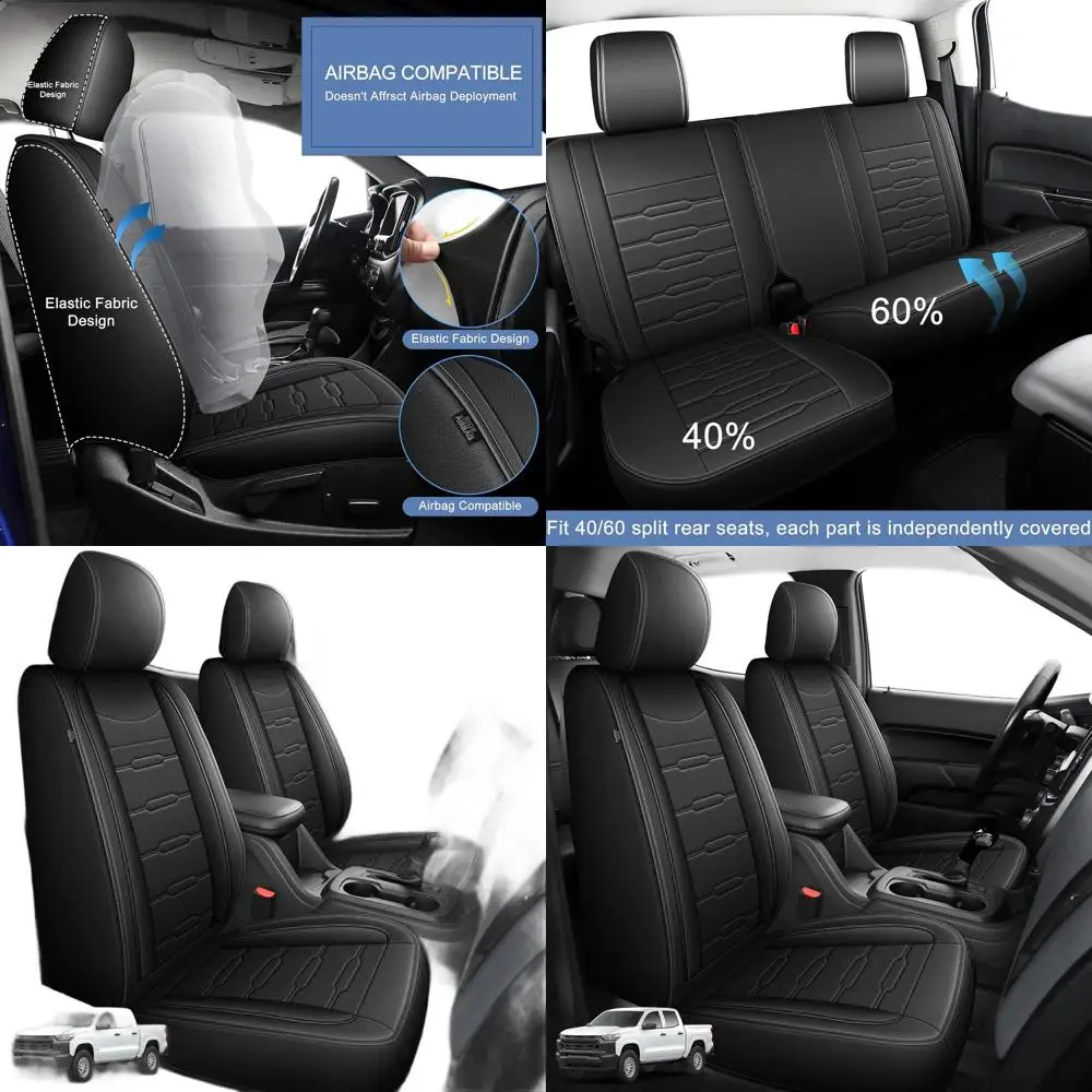

Faux Leather Seat Covers for 2015-2022 Chevy Colorado/GMC Canyon Crew Cab, 5-Seat Set, Blackline