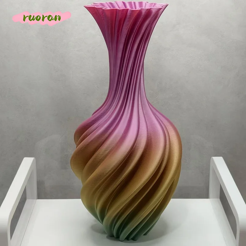 3D Printed Silk Plastic Vase Creative Art Flower Arrangement Home Decor Nordic Simple Light Luxury Living Room Table Ornament