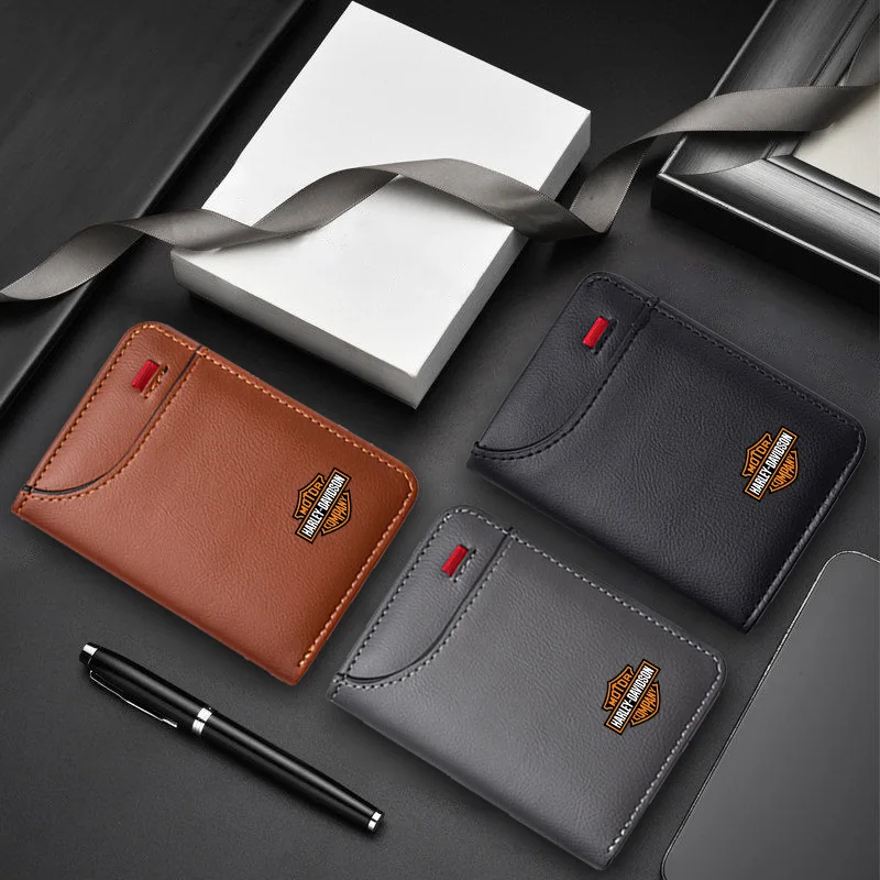 For Harley Davidson Leather Car Emblem Soft Wallet Leather Mini Credit Card Purse Portable Small Wallet Motorcycle Accessories