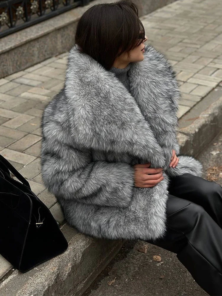 Trendix 2025 Winter New Faux Fur Coat Women Fashion Long Sleeve Oversized Fur Jacket High Street Elegant Warm Outerwear Female